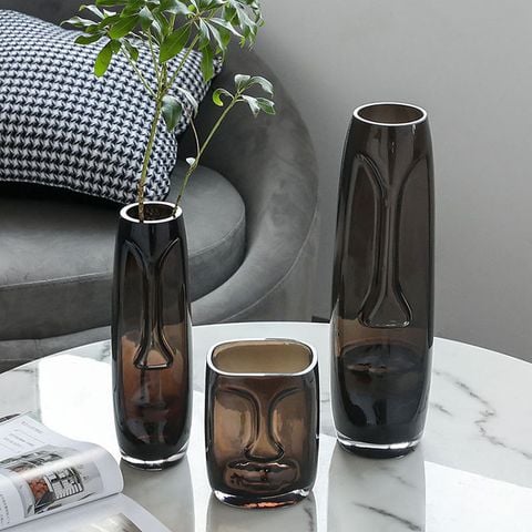 bình thuỷ tinh cắm hoa hình gương mặt MOAI trang trí