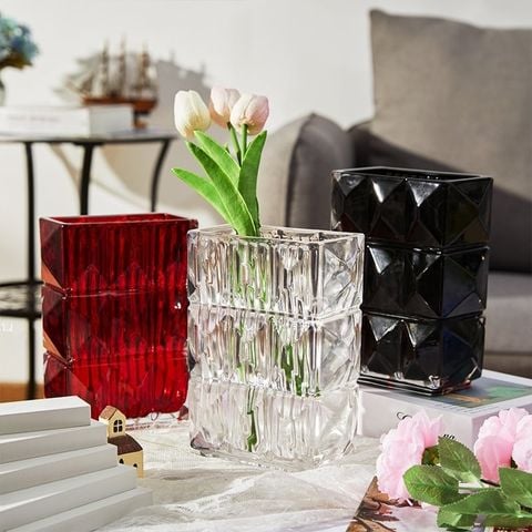 bình thủy tinh cắm hoa kim cương chữ nhật