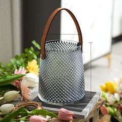 Bình thuỷ tinh cắm hoa quai da