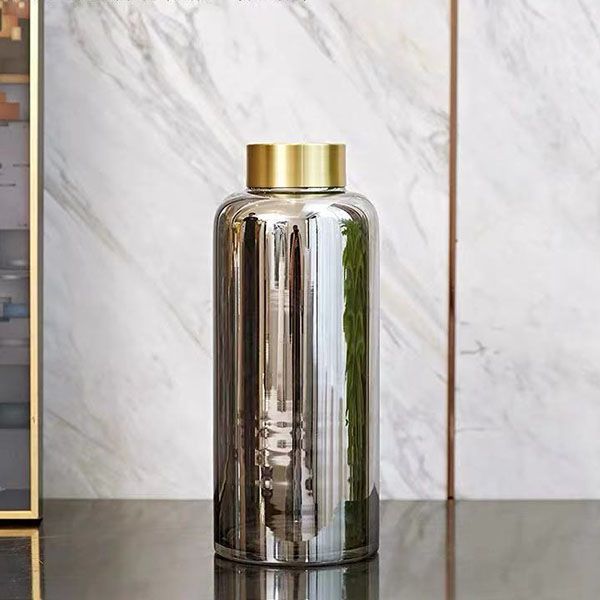 Bình thủy tinh tráng gương viền kim loại