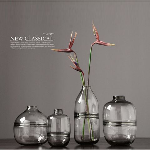 Bình thủy tinh xám Bắc Âu trang trí nội thất cao cấp