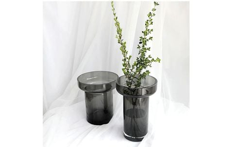 Bình thủy tinh cắm hoa xám miệng rộng cao cấp