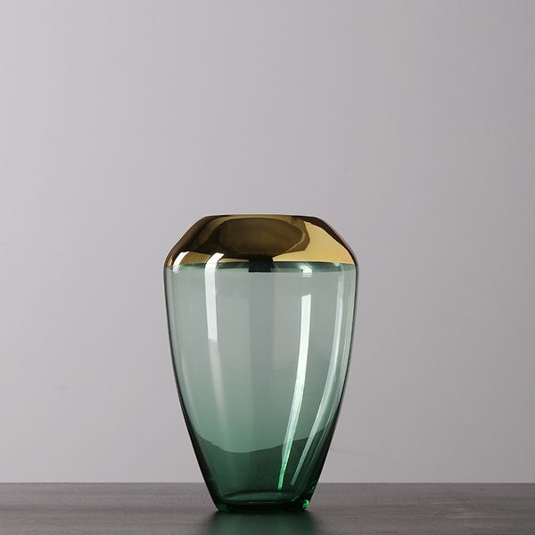 Bình cắm hoa thủy tinh xanh viền vàng cao cấp