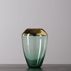 Bình cắm hoa thủy tinh xanh viền vàng cao cấp