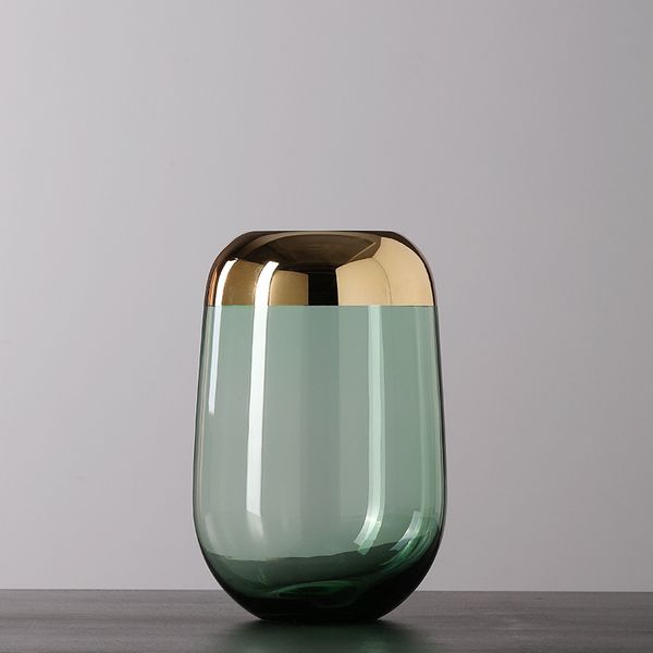 Bình cắm hoa thủy tinh xanh viền vàng cao cấp