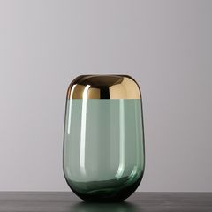 Bình cắm hoa thủy tinh xanh viền vàng cao cấp