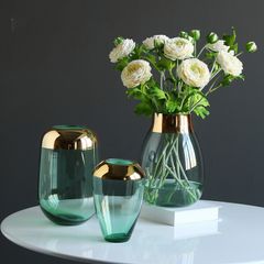 Bình cắm hoa thủy tinh xanh viền vàng cao cấp
