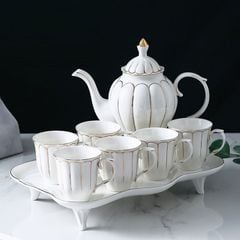 Bộ ấm trà trắng vân sọc vàng cao cấp AT01