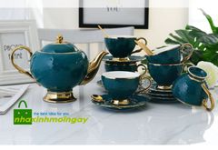 Bộ ấm trà xanh ngọc châu âu cao cấp