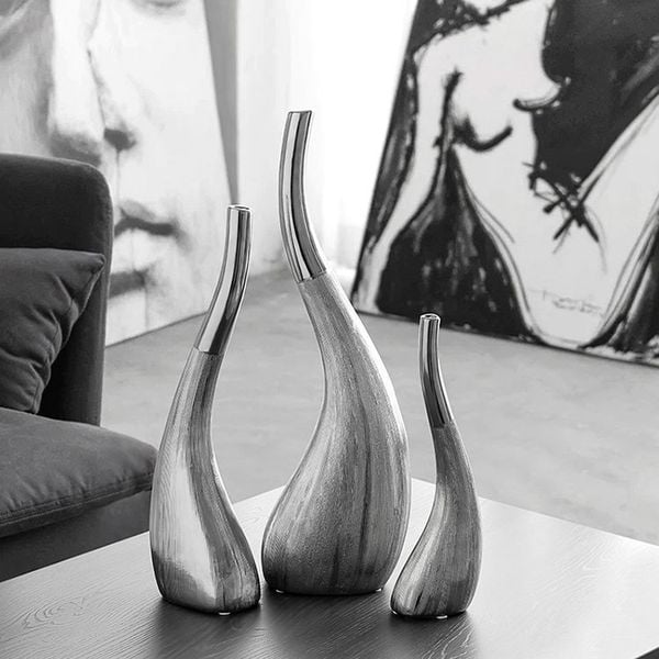 Bộ bình gốm trừu tượng nghệ thuật mạ bạc