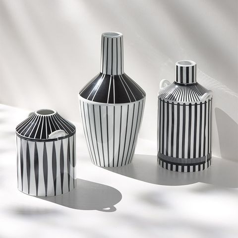 Bộ bình sứ cắm hoa vân sọc đen trắng nghệ thuật trang trí phòng khách đẹp giá rẻ