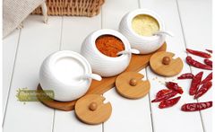 Bộ gia vị nắp gỗ (nhiều mẫu)