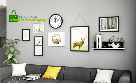 bộ khung ảnh thiên nhiên kèm đồng hồ đẹp