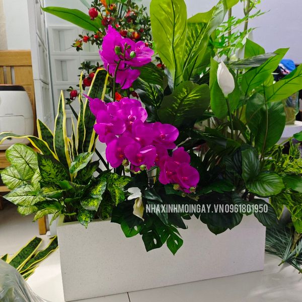 Bồn cây hoa giả trang trí văn phòng TC003