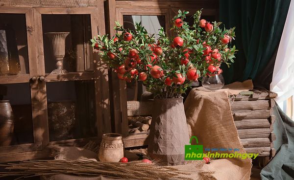 Cành lựu giả trang trí cao cấp