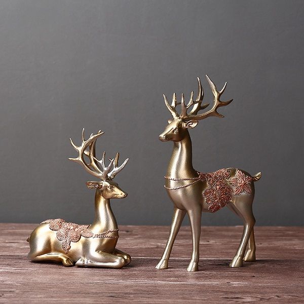 Cặp nai đeo cườm trang trí phòng khách NX02