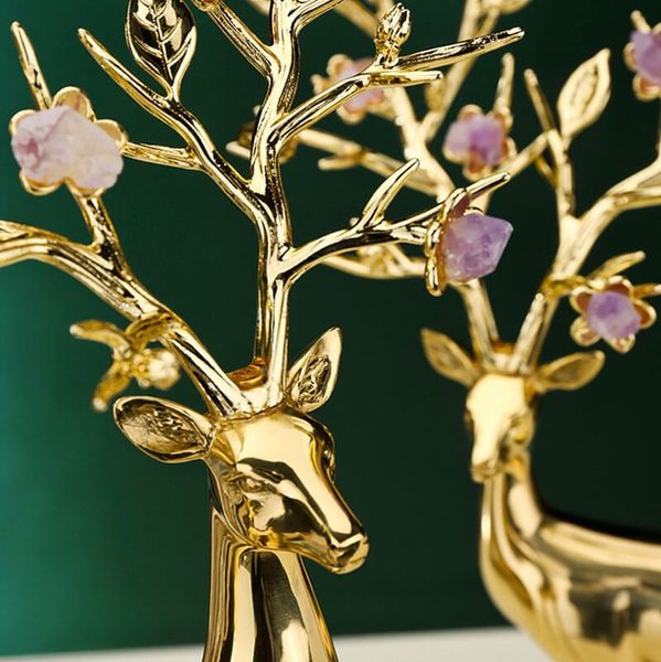 Tượng nai đồng sừng hoa trang trí