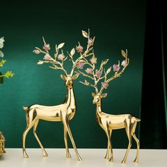 Tượng nai đồng sừng hoa trang trí