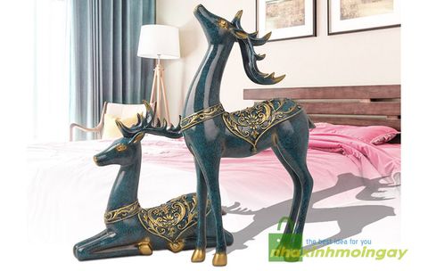 cặp nai trang trí xanh