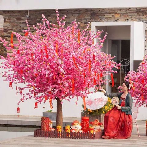 Cây hoa đào giả trang trí dáng thẳng