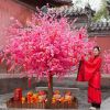 Cây hoa đào giả trang trí dáng thẳng