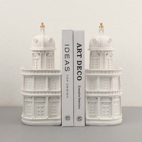 Chặn sách trang trí lâu đài trắng decor bàn làm việc sang trọng