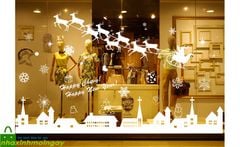 Decal dán kính noel tuần lộc kéo xe