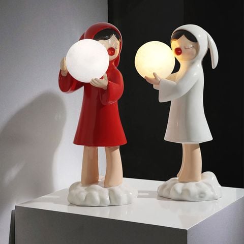 đèn ngủ để bàn trang trí phòng bé cô gái tai thỏ đáng yêu