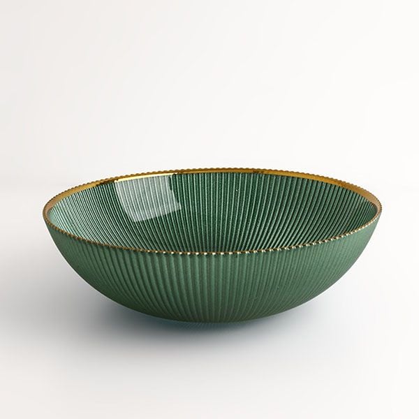 Đĩa thủy tinh đựng trái cây xanh viền vàng Bắc Âu