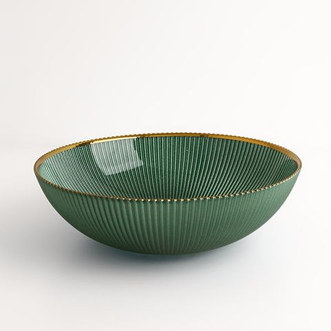 Đĩa thủy tinh đựng trái cây xanh viền vàng Bắc Âu