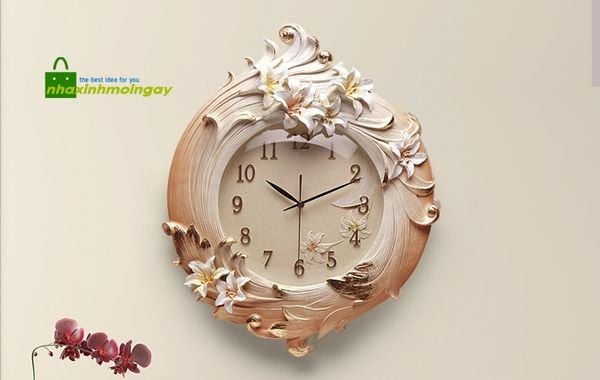 Đồng hồ treo tường phù điêu hoa Lily