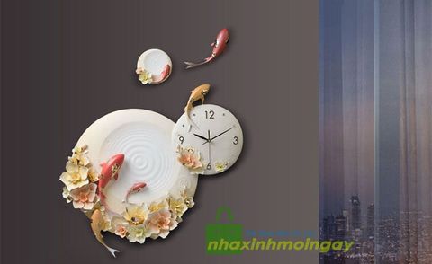 Đồng hồ treo tường cá koi nhật