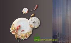 Đồng hồ treo tường cá koi nhật