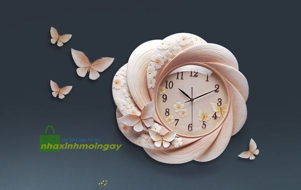 Đồng hồ treo tường phù điêu hoa bướm