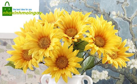 Bụi hoa hướng dương vải cành 5 bông