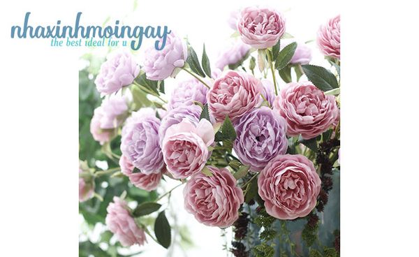 Hoa mẫu đơn vải 3 bông cao cấp