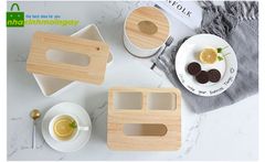 Hộp khăn giấy nắp gỗ bắc âu