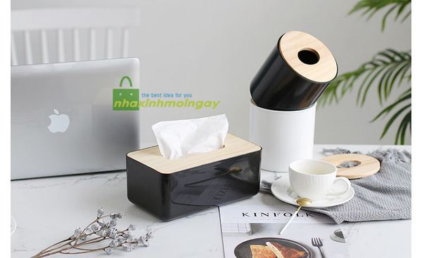 Hộp khăn giấy nắp gỗ bắc âu