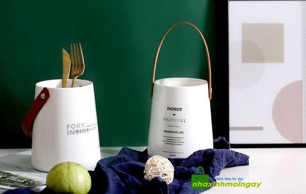 Hủ đựng muỗng đũa quai da