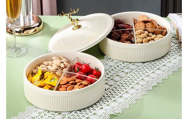 Khay đựng bánh mứt có nắp bằng sứ cao cấp