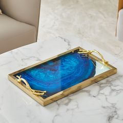 Khay kim loại chữ nhật mặt gương xanh