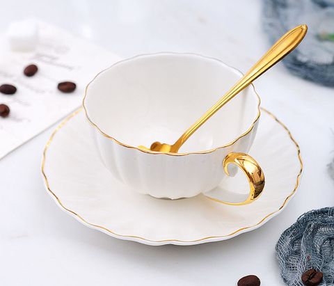 Ly uống cafe sứ xương viền vàng