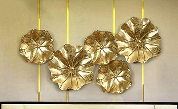 Tranh sắt treo tường lá sen vàng phú quý MS03