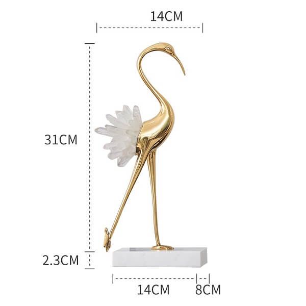 Tượng chim sếu đồng đuôi gắn đá để bàn trang trí