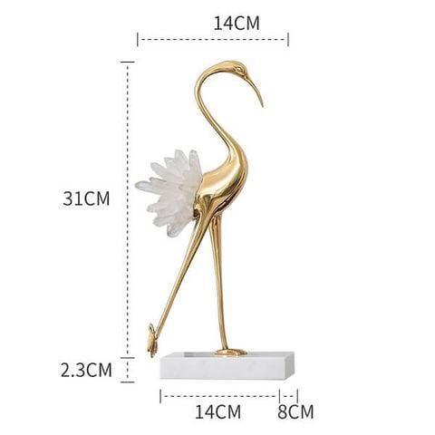 Tượng chim sếu đồng đuôi gắn đá để bàn trang trí