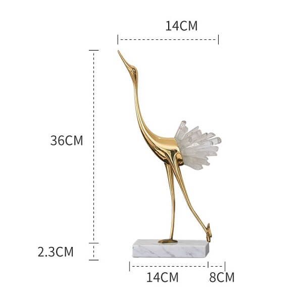 Tượng chim sếu đồng đuôi gắn đá để bàn trang trí