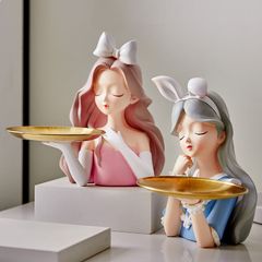 Tượng cô gái bê khay trang trí NX889