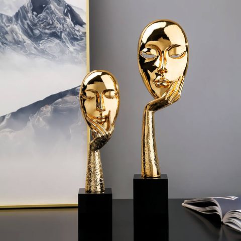 tượng mặt nạ kim loại mạ vàng trang trí