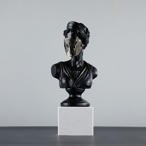 Tượng nữ thần hy lạp đeo mặt nạ trang trí trang trí phòng khách đẹp màu đen