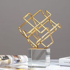 Tượng khối Rubik mạ vàng đế pha lê trang trí